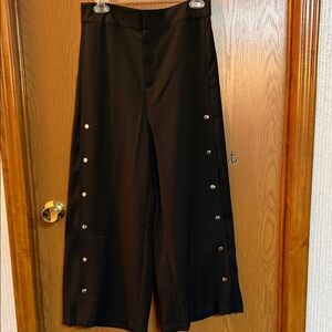 Wide Leg Black Snap-Detail Pants
